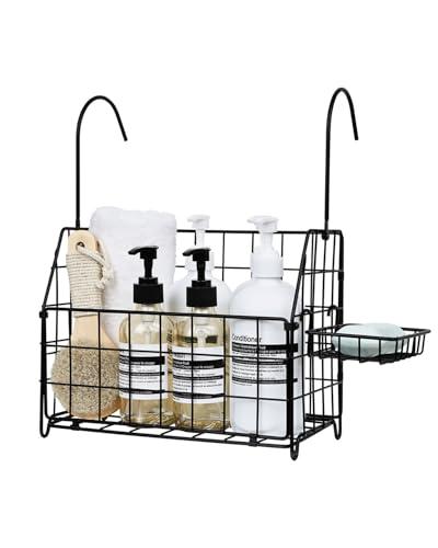 Large Rustproof Shower Caddy Hanging, 304 Stainless Steel Hanging Shower Organizer Basket for Bathroom & Bathtub, Over the Rod Shower Rack for Shampoo, Conditioner, Soap & Bath Accessories(Black)
