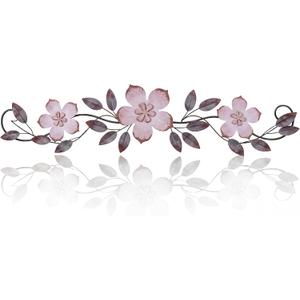 Wesiti Metal Flower Wall Decor Vintage Spring Metal Flower Wrought Iron Scroll Sculpture 15.7''x3.7'' Farmhouse Leaf Wall Decor with Nails for Spring Living Room Bedroom Indoor Outdoor (Purple), 16.7"L x 5.5"W