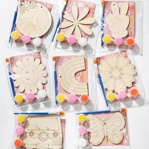 Saypacck 24 Pcs Groovy Boho Hippie Party Favors Wooden Painting Craft Kits Birthday Party Supplies with Organza Bag for Goodie Bags Fillers Adult Thank You Gifts