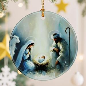 Nativity Scene Christmas Ornament, Jesus Birth Christmas Ornament, Holy Family Decoration, Religious Holiday Decor | Gifts for Christian, Gifts for Religious Women - Style A