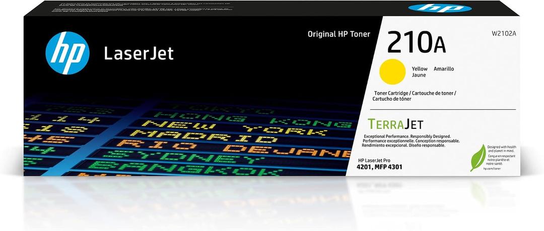 HP 210A Yellow Toner Cartridge | Works Color LaserJet Pro 4201, Color LaserJet Pro MFP 4301 Series | W2102A
