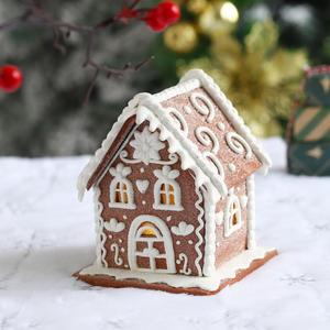 Gingerbread House Christmas Decorations - 1PC Clay Dough Cookie and White Color House with Led Light Ornaments for Tabletop Holiday Party Home Decoration
