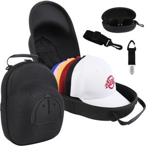 Hat Travel Case, Hard Hat Carrier Organizer with Clip & Glasses Storage, Holds 6 Baseball Caps for Home/Travel - Black