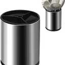 Stainless 360 Rotating Kitchen Utensil Holder Large Counter Utensil Caddy Cooking Spoon Stand Spatula Cutlery Metal Utensil (Silver)
