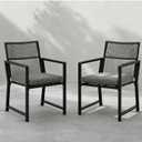 Outdoor Patio Wicker Rattan Dining Chairs, Heavy-Duty Wrought Iron Frame Supports 400lbs, Ergonomic Backrest, Detachable Breathable Cushion, for Garden & Porch, Black, Set of 2