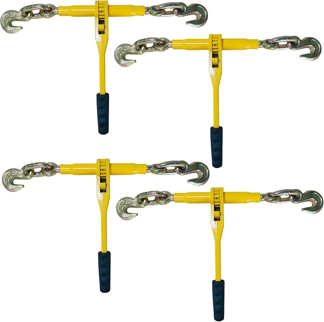 Ratchet Chain Binders,Heavy Duty Load Binders with Grab Hooks,9200 LBS Secure Working Load,Tie Downs for Grade 70-80 Transport Chain,for Towing,Hauling,Flatbed Trailers,3/8''-1/2", 4 Pack