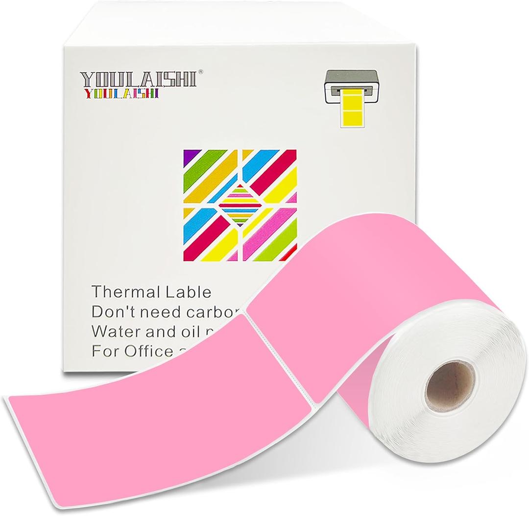 3 X 5 Inch Printable Waterproof Rectangle Color Coding Labels, 300 Per Roll Adhesive Color Coding Stickers for Bar-Codes, Address, Small Business Labeling, Inventory, Pink