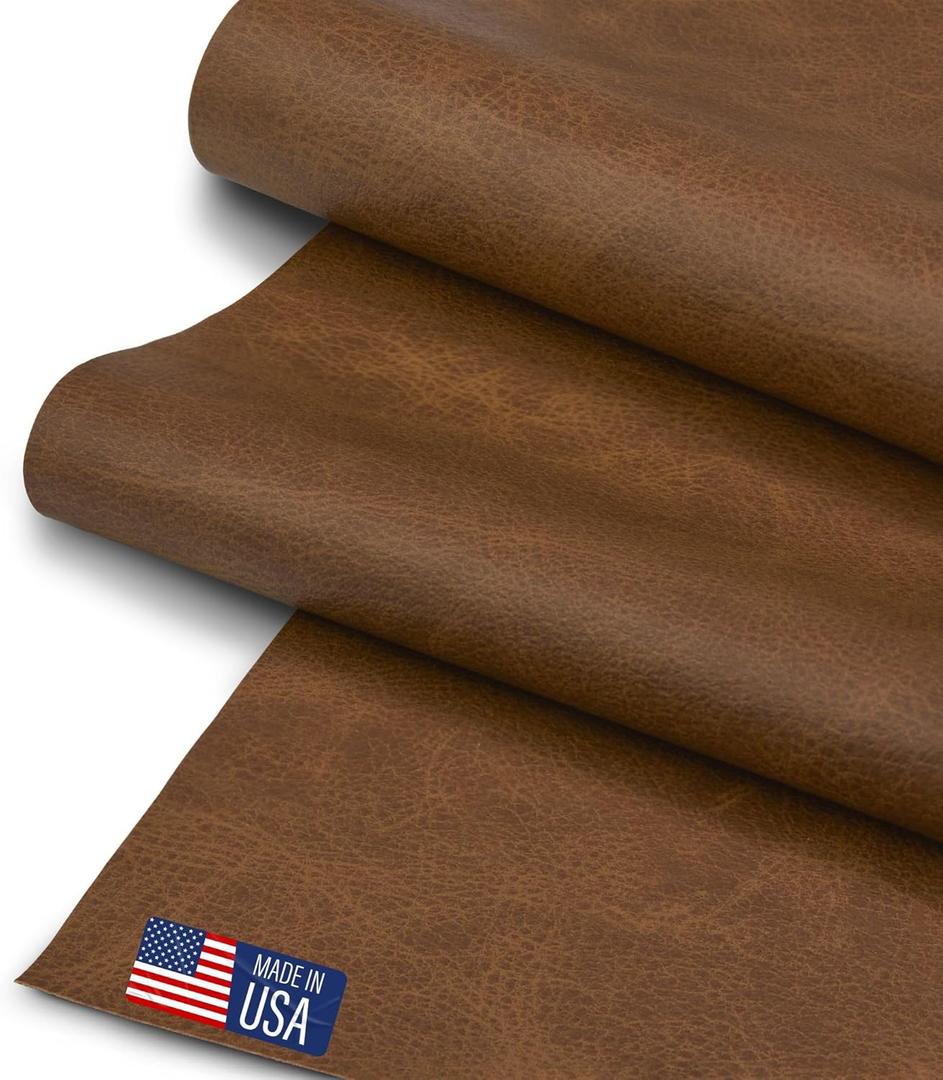 Faux Leather Fabric, Thick Durable Synthetic Repholstery Leather Vinyl, Soft Touch Distressed DIY and Craft Material - Individual 1 Yard Cut 36"x54" (Amber)