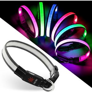 Light Up Dog Collar, Multicolor LED Dog Collar with 7 Lighting Modes - USB-C Rechargeable, Real-Time Battery Indicator, Waterproof & Adjustable Glow Collar for Safe Night Walks (S)