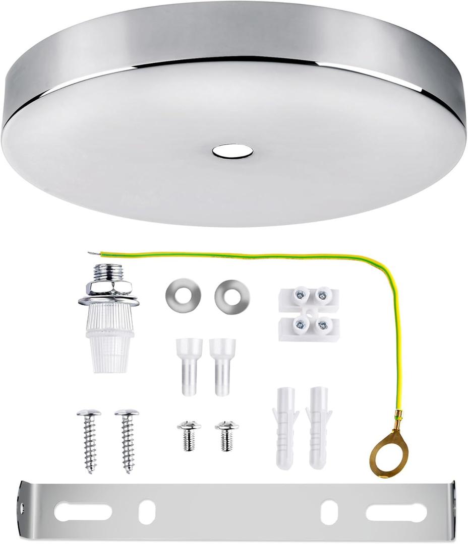 Arturesthome 7" Silver Ceiling Canopy Light Kit Rewind Single Hole with Hardware,Ceiling Plate for Pendant Lighting Chandelier, Screw Fixing on Both Sides (7.08 Inch)