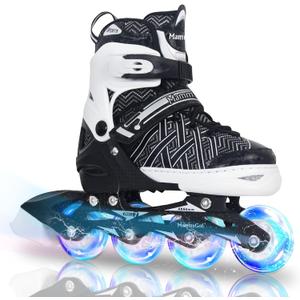 MammyGol Kids Inline Skates Boy or Girls Adjustable Skates with Illuminating Wheels Roller Skates for Beginners (5-8), Black)