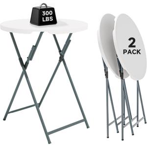 32" Round Folding Cocktail Table - HDPE Matrial Top with Steel Frame, Stable & Easy to Clean - High Top Table for Parties, Patio, Events, 2 Pack, White