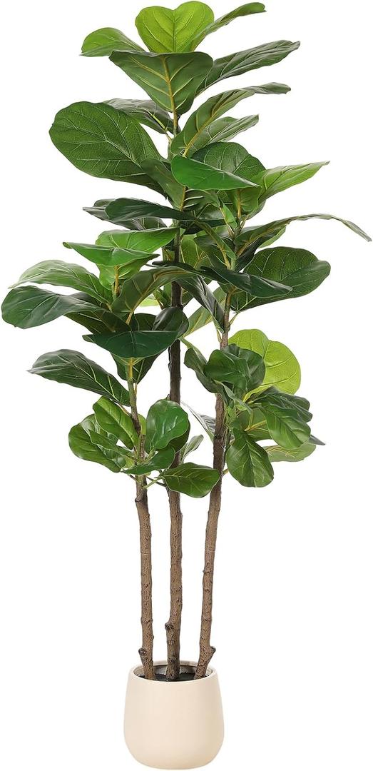 Realead Fiddle Leaf Fig Tree Artificial - 5ft Faux Fiddle Leaf Fig Tree with White Planter - Large Fake Fig Tree with Natural Trunk and Lifelike Leaves for Home Living Room Indoor Decor