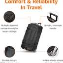 Amazon Basics 35-inch Large Rolling Duffel Bag with Wheels and Handle, Travel Duffle with Durable Ripstop Polyester Material, 2 Layers of Storage Space, Multiple Interior and Exterior Pockets, Black