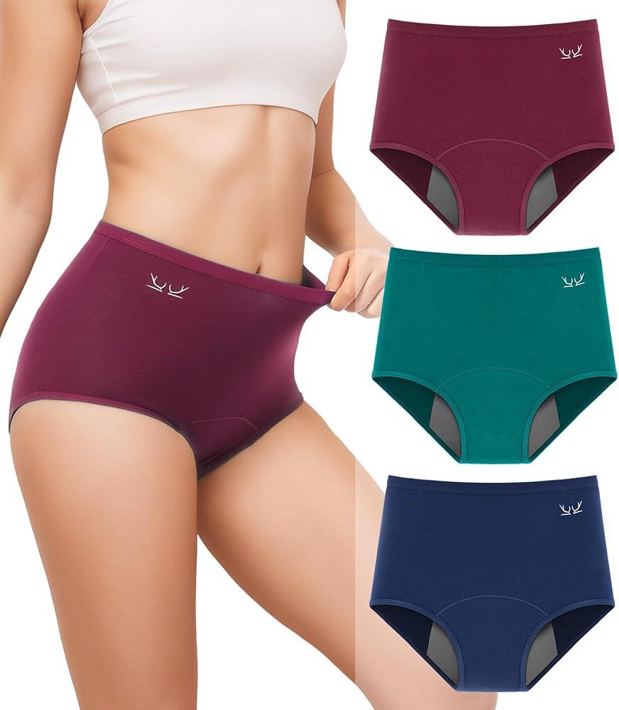 Benirap Period Underwear for Women Heavy Flow Leakproof High Waisted Cotton Panties Postpartum Menstrual Briefs 3 Pack, 2XL