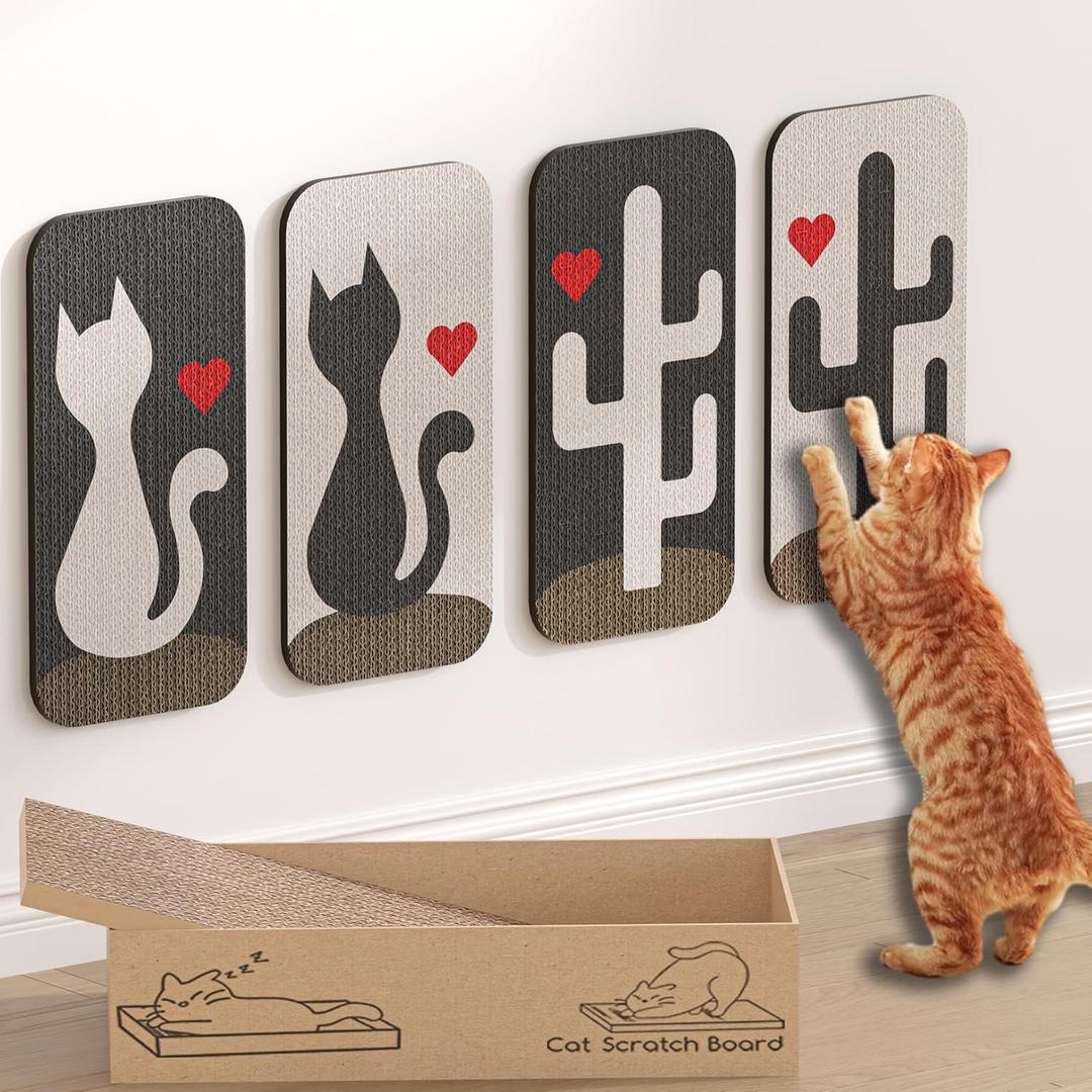 Megidok Cat Scratcher Art,5 Pack Cat Wall Mounted Scratcher,Cute Scratch Pad for Cats Nail File,Couch Protector Scratching Posts for Indoor Cats Adults Cat+Cacti
