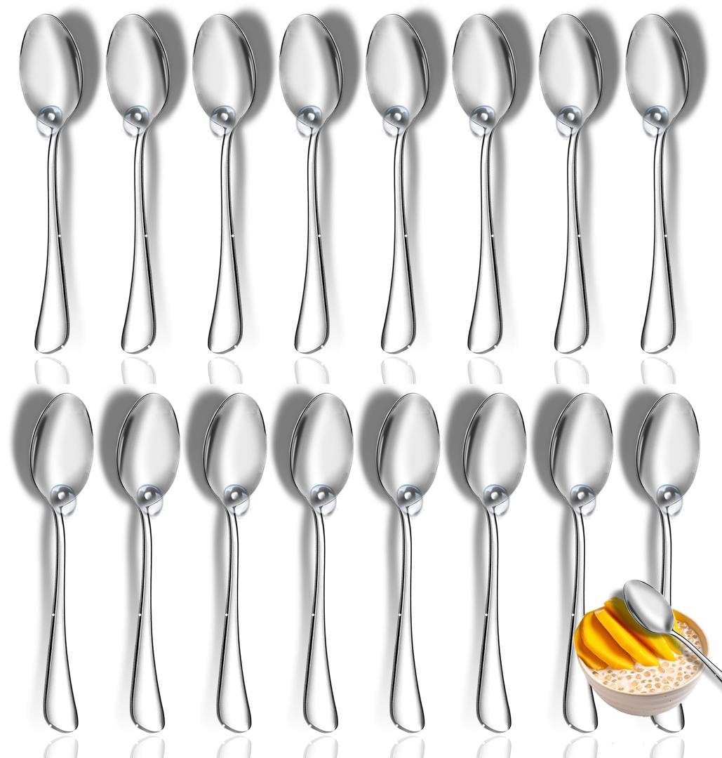 Teaspoon Set,16 Piece 6.7" Spoons Silverware, Premium Food Grade 18/10 Stainless Steel Tea Spoons, Metal Dessert Spoon, Mirror Finish & Dishwasher Safe
