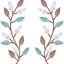2 Pieces Metal Tree Leaf Wall Decor Vine Olive Branch Leaf Wall Art Living Room, Hallway Wall Decor Outdoor Decoration(Blue Brown Colors)