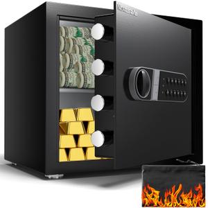 Safe Box, Home Safes with Key & Fireproof Waterproof Bag, 1.4 Cu Ft Money Safe for Cash Office Cabinet, Anti-Theft Security Box, Digital Electronic Keypad, Dual Alarm System