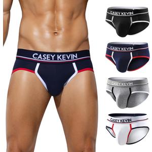 Casey Kevin Men's Cotton Briefs Wide Waistband No Fly Underwear Briefs for Men 4 Pack (Black, XL)