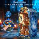 Book Nook Kit, DIY Miniature House 3D Wooden Puzzle with LED Light, Fantasy Bookstore Bookshelf Decor for Adults, Teens & Beginners, Gift for Book Lovers