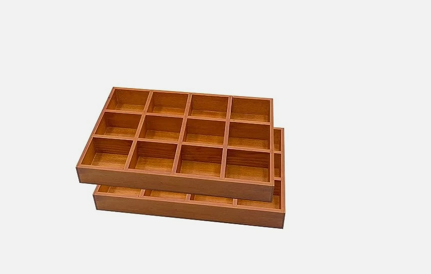 2 Pack Wooden Sorting Tray Grid Display Wood Divided Organizer Brown Finished