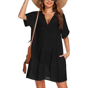 AI'MAGE Women's Swimsuit Coverups Bikini Beach Swimwear Cover Up A-line Bathing Suit Cover Up Dress with Pockets L