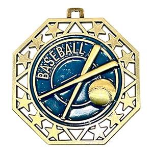 Express Medals Baseball Gold Medals Trophy Award with Neck Ribbons EMDC214Baseball - (Pack of 10)