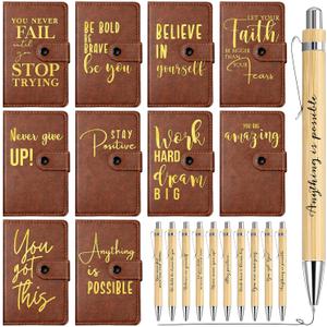 Dispowreath 10 Sets Employee Appreciation Gifts Bulk Inspirational Leather Journal Notebooks with Bamboo Pens Thank You Gifts for Teacher Nurse Coworker Team Staff Social Worker (Brown)