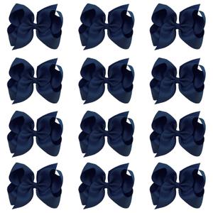 Oaoleer Big Hair Bows for Girls 12 PCS 6" Navy Grosgrain Ribbon Large Boutique Bow Alligator Clips Hair Accessories for Toddlers Little Girls Kids