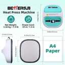 BetterSub Heat Press Machine for T-Shirts, Portable Heat Press, Iron Press for Sublimation and HTV Vinyl Shirt Press Machine for Hat, Bags, Heating Transfer Projects (8.3"9.7" Teal)
