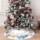 36" Christmas Tree Skirt, Tropical Coastal Beach Theme Xmas Tree Skirt for Christmas Decorations Skirt Xmas Holiday New Year Party Tree Mat Decor Indoor Outdoor