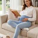 POSHGLAM Women's Maternity Boyfriend Jeans Over Belly Stretch Comfy Loose Casual Denim Pants with Pockets for Everyday Wear (Blue, L)