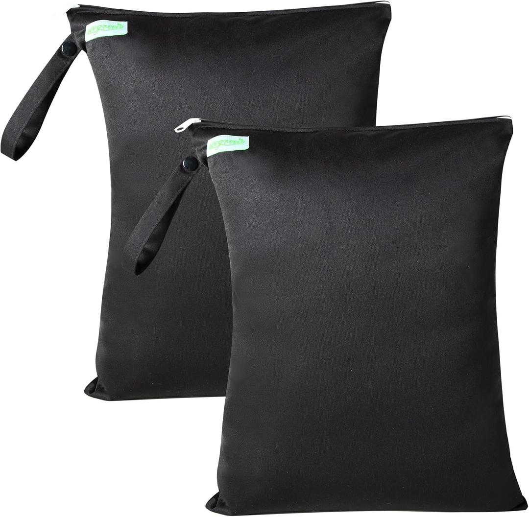 wegreeco Wet Dry Bag for Baby Swimsuit, Small Wet Dry Bag for Clothes Diaper and Breast Pump Parts, Large Baby bag for Travel,Gym Clothes,Beach,Pool,Extra Clothes (Black,2 Pack)