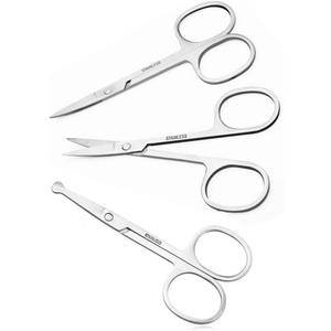 Small Scissors, 3.5in Beauty Scissors,for Personal Facial Hair Grooming Curved and Round Design, for Trim Men/Women Eyebrows Trimming, Eyelashes,Nose Hair, Ear, Mustache 3 Pack