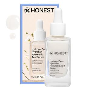 Honest Beauty Hydrogel Deep Hydration Hyaluronic Acid Serum, Moisturizes Plumps, Hypoallergenic, FragranceFree, Vegan, Gentle for Sensitive Skin, 1 fl oz
