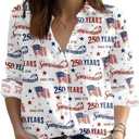 Beopjesk Women's Button Down America Flag Shirts Independence Day Patriotic 4th of July 3/4 Sleeve Collared Blouse (White, XL)
