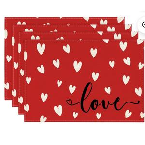 Sm:)e Red Love Heart Valentine Placemats Set of 4, 12x18 Inch