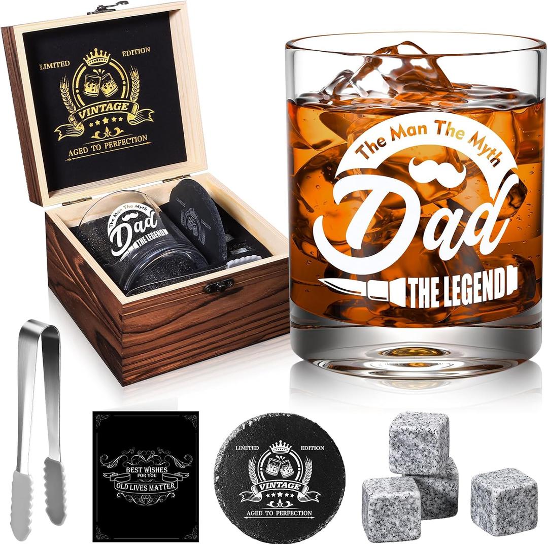 Dad Whiskey Glasses 12 oz, Rock Glasses Dads Birthday Gifts Ideas, Cool Gag Gifts for Dads Who Wants Nothing, Unique New Dad Gift from Daughter, Kids on Fathers Day