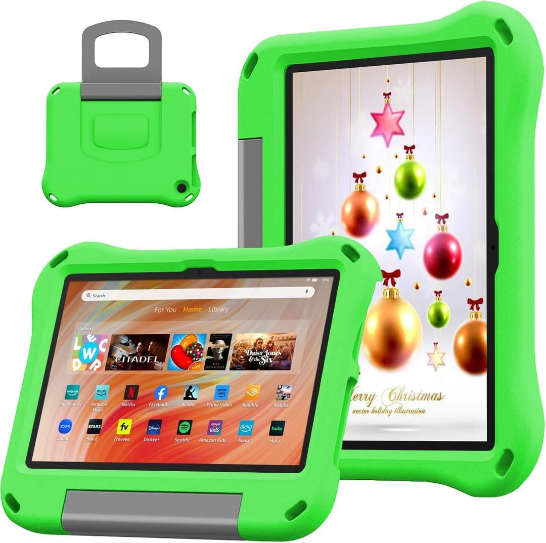 10 inch Tablet Case for Kids,(Compatible with 13th/11th Gen 2023/2021) (Incompatible with iPad Samsung 10 inch Tablet), Light Weight Shock Proof Convertible Handle Stand Kids Case (Green)