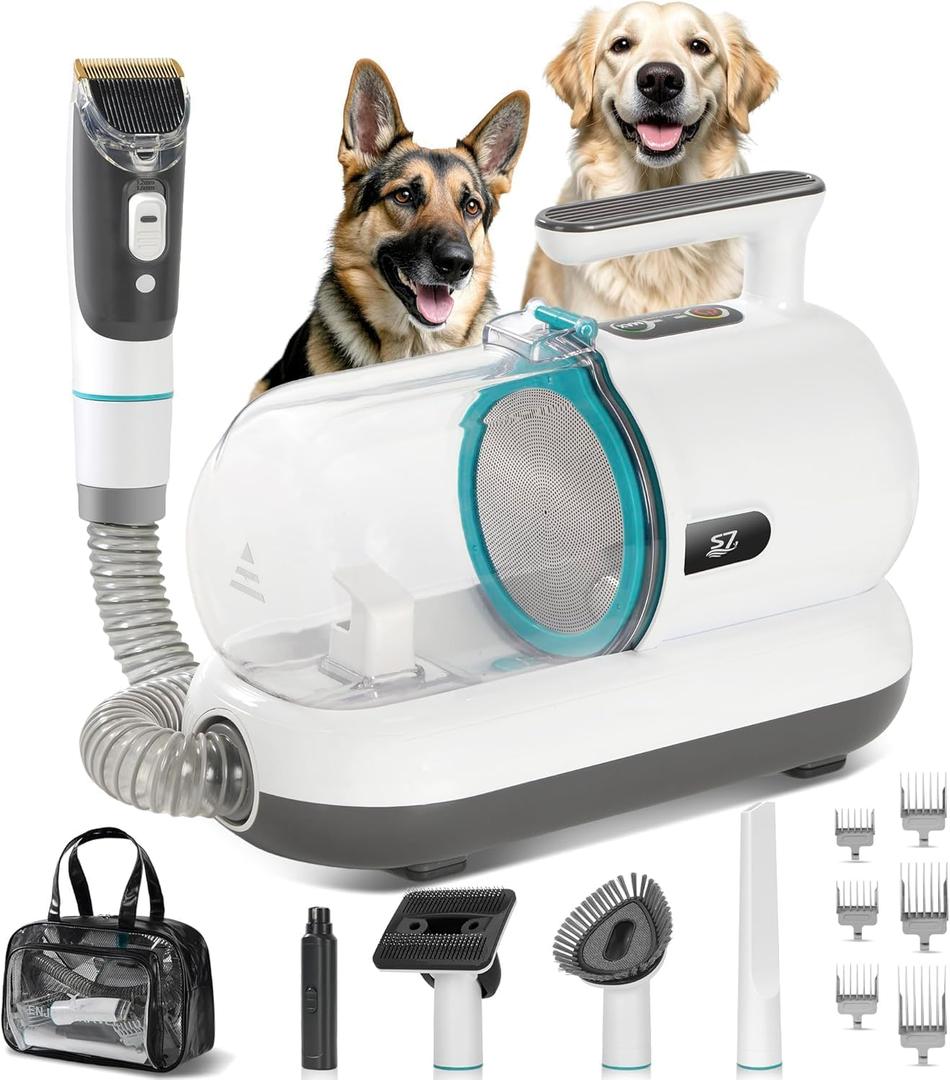 S7 High-Suction Dog Grooming Vacuum for Small & Medium Dogs, Compact Hair Collection System for Regular Trimming & Maintenance, Strong Suction, Low-Mess Indoor Grooming (White)