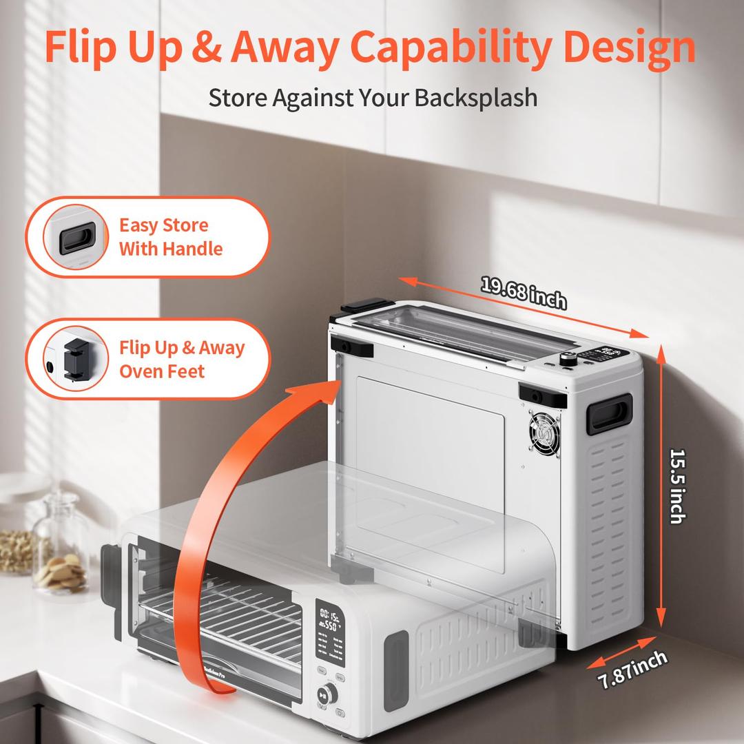 Beelicous Pro 19QT Digital 8-in-1 Air Fryer Toaster Oven, 550F Flavor-Lock Tech, Flip Up & Away Capability, 40+ Recipes, Airfryer Countertop Oven Combo, 4 Accessories, Fit 13" Pizza White