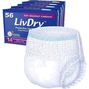 LivDry Adult XL Incontinence Underwear, Extra Absorbency Adult Diapers, Leak Protection, X-Large, 56-Pack