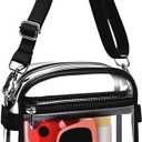 MAY TREE Clear Purse Stadium Approved with Adjustable Strap, 8.5”x6.8”x3” Clear Bag for Stadium Events, Concerts, Work, Black Strap