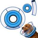 2-in-1 Soft Inflatable Dog Cone Collar Alternative with Enhanced Anti-Licking Guard Shield, Dog Collar After Surgery, Adjustable Recovery Cones for Large Medium Small Dogs and Cats(Blue, M+)