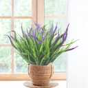 Grunyia 10 Bundles Artificial Plants Outdoor Fake Grass with Flowers UV Resistant Greenery Garden Porch Window Box Decorating (Purple)