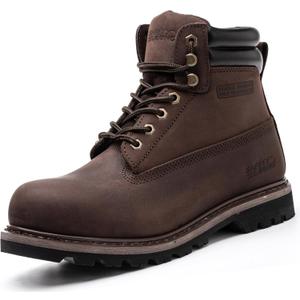 Work Boots for Men Waterproof Soft Toe Non Slip Comfortable Leather Workboots (12, Dark Brown)