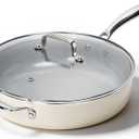 Kikcoin Nonstick Frying Pan with Lid - 12 inch Ceramic Deep Frying Pan for Cooking - 5 QT Large Saute Pan with Stay Cool Handle, Induction Ready, PFAS/PTFE/PFOA Free, All Oven/Dishwasher Safe