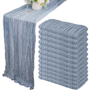 12 Pack Boho Gauze Table Runner 35x72 Inch - Rustic Cheese Cloth Long Table Runner for Wedding, Bridal Shower, Birthday Party Decor (Dusty Blue)