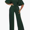 BessCops Womens Loose Short Sleeve Belted Wide Leg Pant Romper Jumpsuit Casual Business One Piece Outfits Small, Green